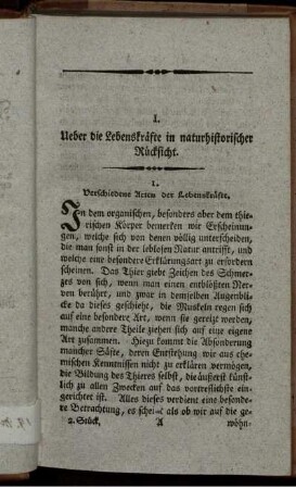 I. Ueber die Lebenskräfte in naturhistorischer Rücksicht.