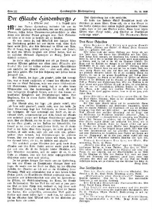 Der Glaube Hindenburgs : [*2. Oktober 1847 – † 2. August 1934