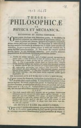 Theses Philosophicæ Ex Physica Et Mechanica, De Extensione Et Figura Corporum