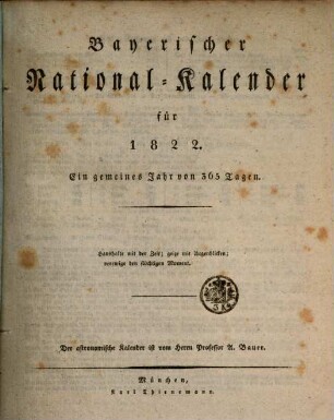 Bayerischer National-Kalender : für .... 1822, 1822
