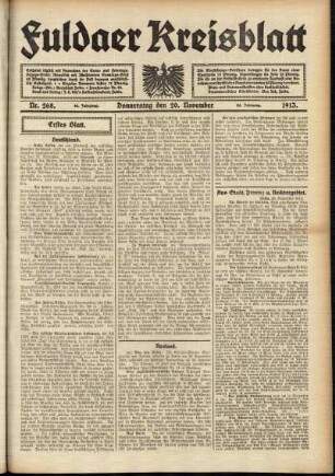 Erste Ausgabe vom Donnerstag, den 20. November 1913.