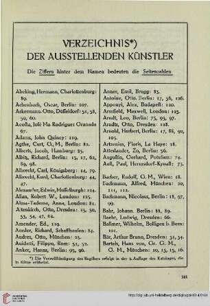 Verzeichnis der ausstellenden Künstler