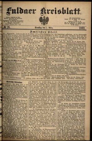 Ausgabe vom Dienstag, den 01. März 1892.