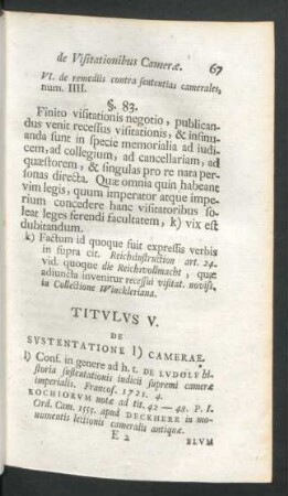 Titulus V. De Sustentatione 1) Camerae.