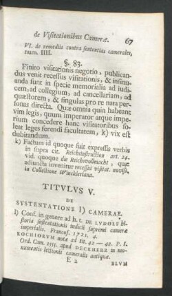 Titulus V. De Sustentatione 1) Camerae.