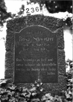 Grabstein 236 (Index: 100085053) Maße HxBxT: 118x63x35 cm Beschreibung: Stele, rustica, Segmentbogenabschl. , Schriftplatte mit eingezog. Segmentbogenabschl.: Grabstein 236