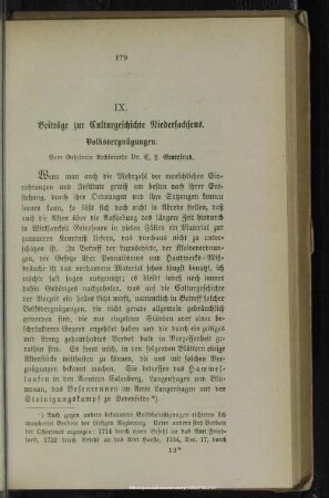 IX. Beiträge zur Culturgeschichte Niedersachsens : Volksvergnügungen
