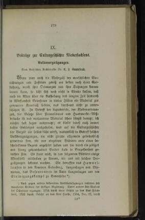 IX. Beiträge zur Culturgeschichte Niedersachsens : Volksvergnügungen