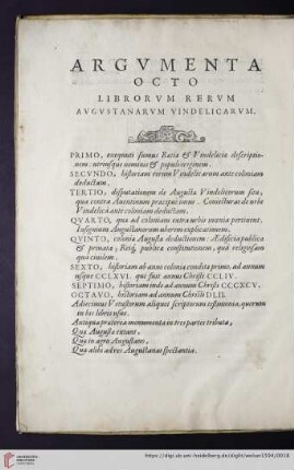 Argvmenta Octo Librorvm Rervm Avgvstanarvm Vindelicarvm