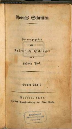 Novalis Schriften, 1