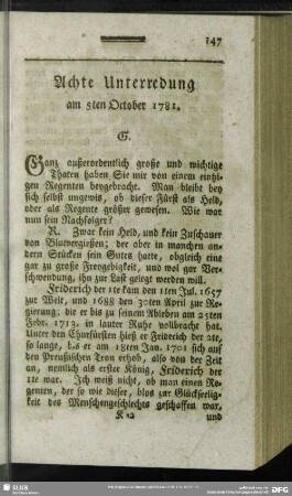 Achte Unterredung am 5ten October 1781