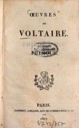 Oeuvres de Voltaire, 32. Physique