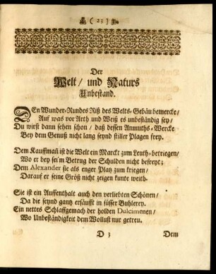 Der Welt / und Naturs Unbestand