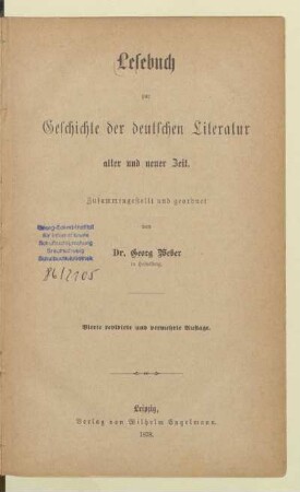 Lesebuch zur Geschichte der deutschen Literatur alter und neuer Zeit