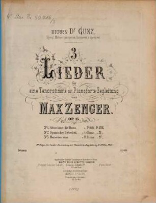 3 Lieder : für 1 Tenorstimme mit Pianoforte-Begl. ; op. 15