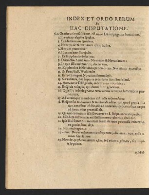 Index et ordo rerum in hac disputatione