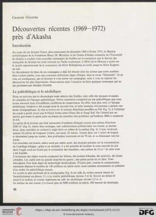 Découvertes recentes (1969-1972) pres d'Akasha