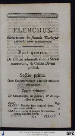 Elenchus Materiarum in secunda Theologiae pastoralis parte contentarum.