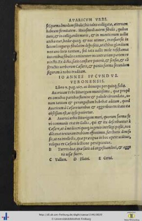 Avaricum urbs [mit Abbildung]. Ioannes Iucundus Veronensis. Libro VII.