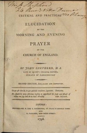 Critical And practical Elucidation Of The Morning And Evening Prayer Of The Church Of England. 1