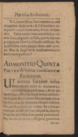 Admonitio Quinta Piae vitae & bonae conscientiae studeamus.