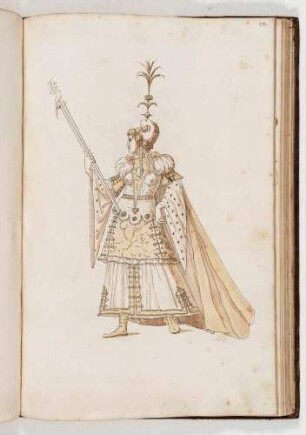 Kriegerin in langem Gewand mit Zepter, in: Equestrium statuarum [...] formae [...] artificiosissime pictis, Bl. 78