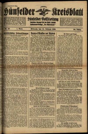 Erste Ausgabe vom Mittwoch, den 22. Februar 1939.