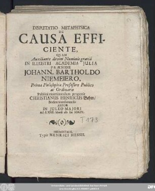 Disputatio Metaphysica De Causa Efficiente