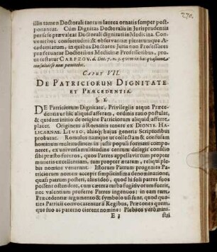 Caput VII. De Patriciorum Dignitate Et Præcedentia.