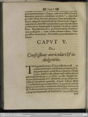 Caput V. De Confessione auriculari & indulgentiis