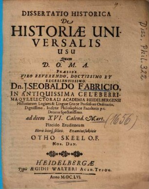 Dissertatio Historica De Historiae Universalis Usu