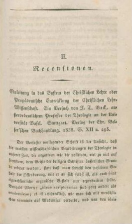 483-514 [Rezension] Beck, Johann Tobias, Einleitung in das System der christlichen Lehre oder Propädeutische Entwicklung der christlichen Lehr-Wissenschaft