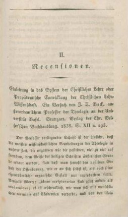 483-514 [Rezension] Beck, Johann Tobias, Einleitung in das System der christlichen Lehre oder Propädeutische Entwicklung der christlichen Lehr-Wissenschaft