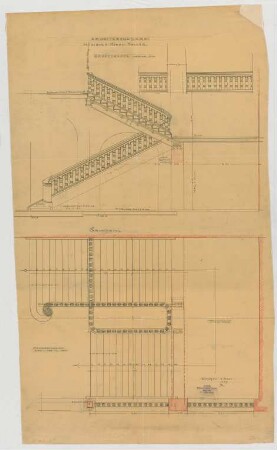 Thiersch, Friedrich von; München; Münchner - Kindl - Keller, Erweiterungsbau - Haupttreppe (Grundriss, Schnitt)