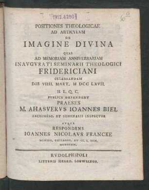Positiones Theologicae Ad Articulum De Imagine Divina