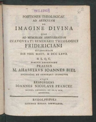 Positiones Theologicae Ad Articulum De Imagine Divina
