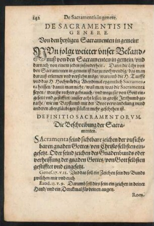 De Sacramentis In Genere. Von den heyligen Sacramenten in gemein: