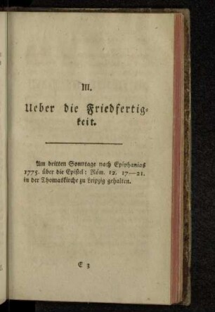 III. Ueber die Friedfertigkeit.