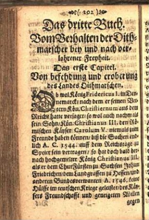Das erste Capitel. Von befehdung und eroberung des Landes Dithmarschen.