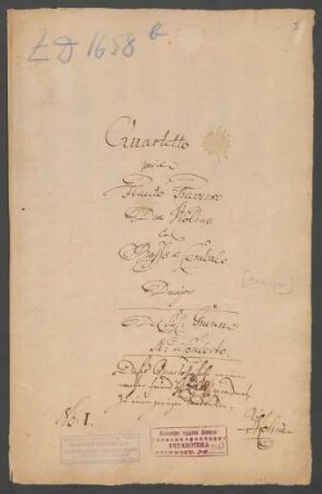 Quartette; strings, fl, bc; D-Dur; GraunWV A:XIV:1