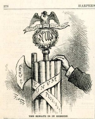The Senate is in session : in ein Rutenbündel mit Beil ist ein römisches Feldzeichen mit einem Geier eingefügt, das die Ämter patronage des Senats symbolisiert