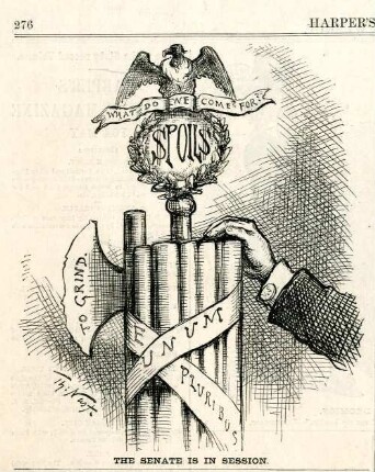 The Senate is in session : in ein Rutenbündel mit Beil ist ein römisches Feldzeichen mit einem Geier eingefügt, das die Ämter patronage des Senats symbolisiert
