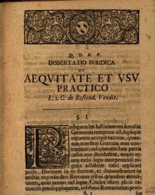 Dissertatio Ivridica De Aeqvitate Et Vsv Practico L. 2. C. de rescind. vend.