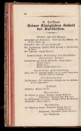 II. Hofstaat Seiner königlichen Hoheit des Kurfürsten.