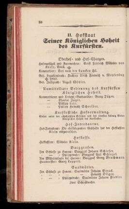 II. Hofstaat Seiner königlichen Hoheit des Kurfürsten.