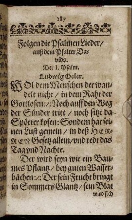 Folgen die Psalmen Lieder/ auß dem Psalter Davids.