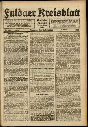 Zweite Ausgabe vom Samstag, den 14. Dezember 1918.