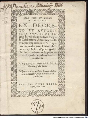 Theses de iure et praerogativa plurium creditorum in pignore vel hypotheca