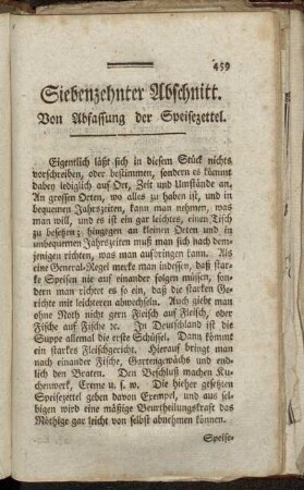 Siebenzehnter Abschnitt. Von Abfassung der Speisezettel
