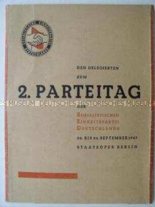 Delegiertenmappe mit Konferenzunterlagen des 2. Parteitages der SED